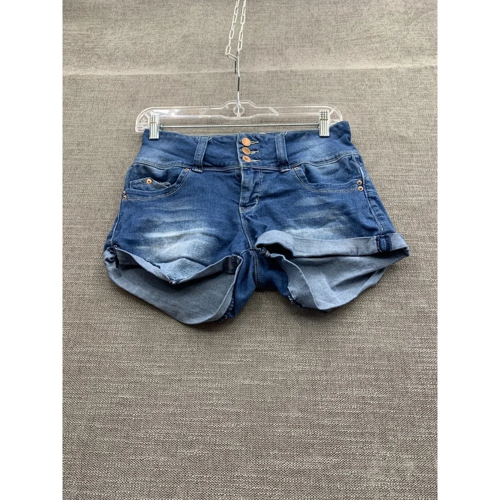 YMI Wanna Betta Butt Cut Off Shorts Women 3/26 Blue Denim Mid Rise Cuffed Hem